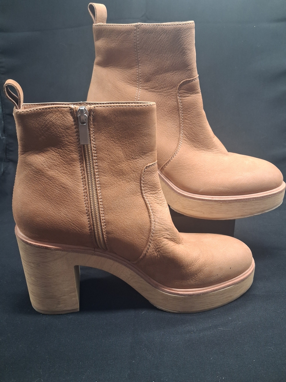 Dolce Vita Tan Leather Platform Ankle Booties with Side Zip